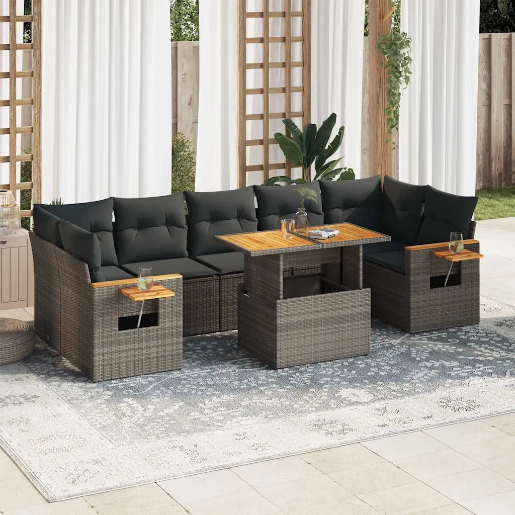 Set Divano da Giardino 8pz con Cuscini Grigio Polyrattan Acacia 3327574
