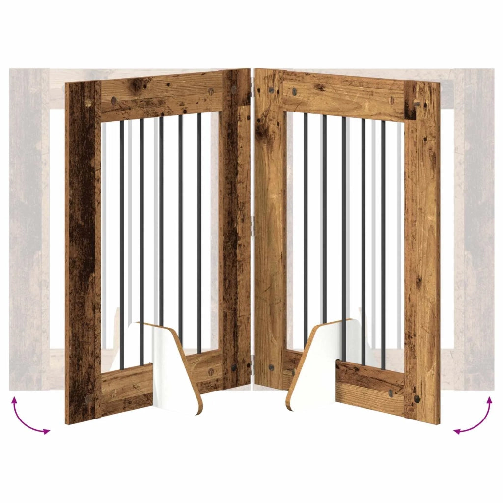 Cancello per cani pieghevole con supporti 6 pcs Legno antico 892107