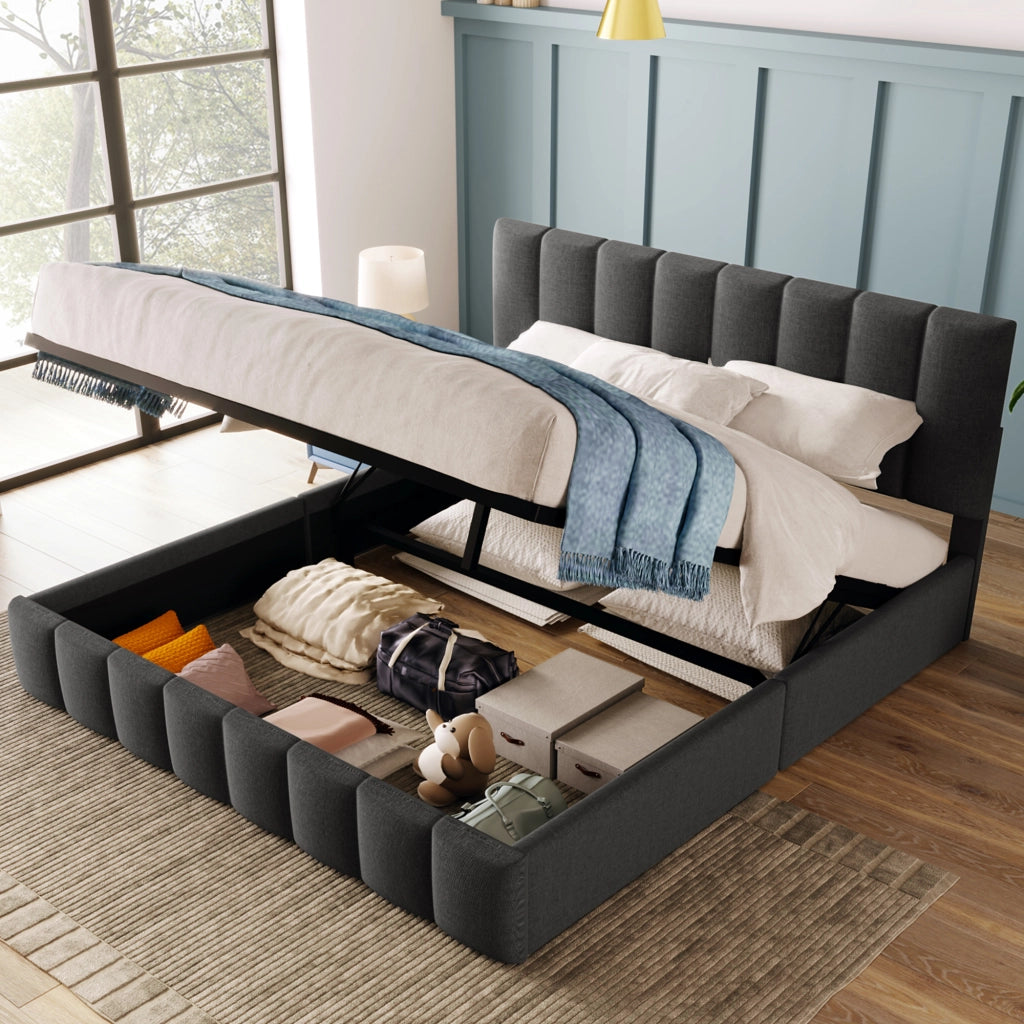 letto imbottito lino grigio 140 x 200 cm
