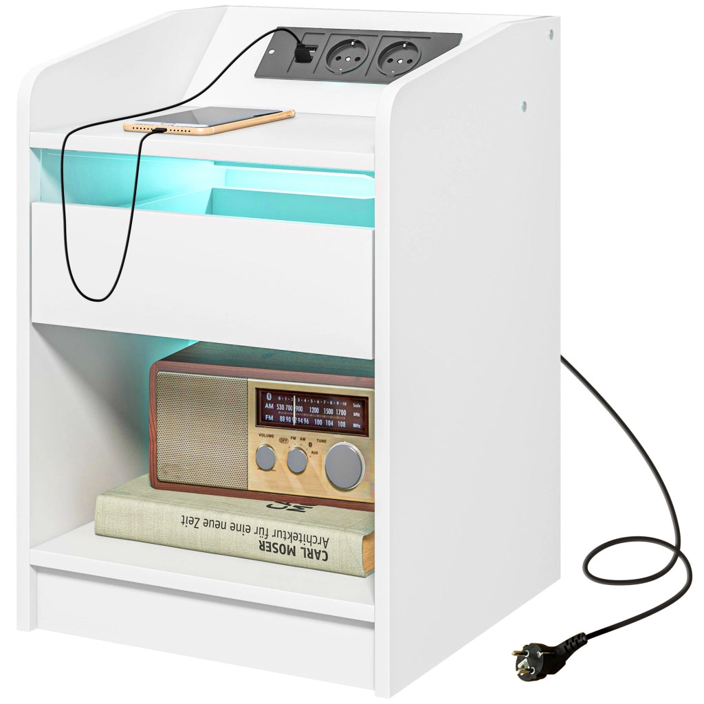 Comodino con LED e USB ¨C Xylo ¨C Bianco 40x40x58cm