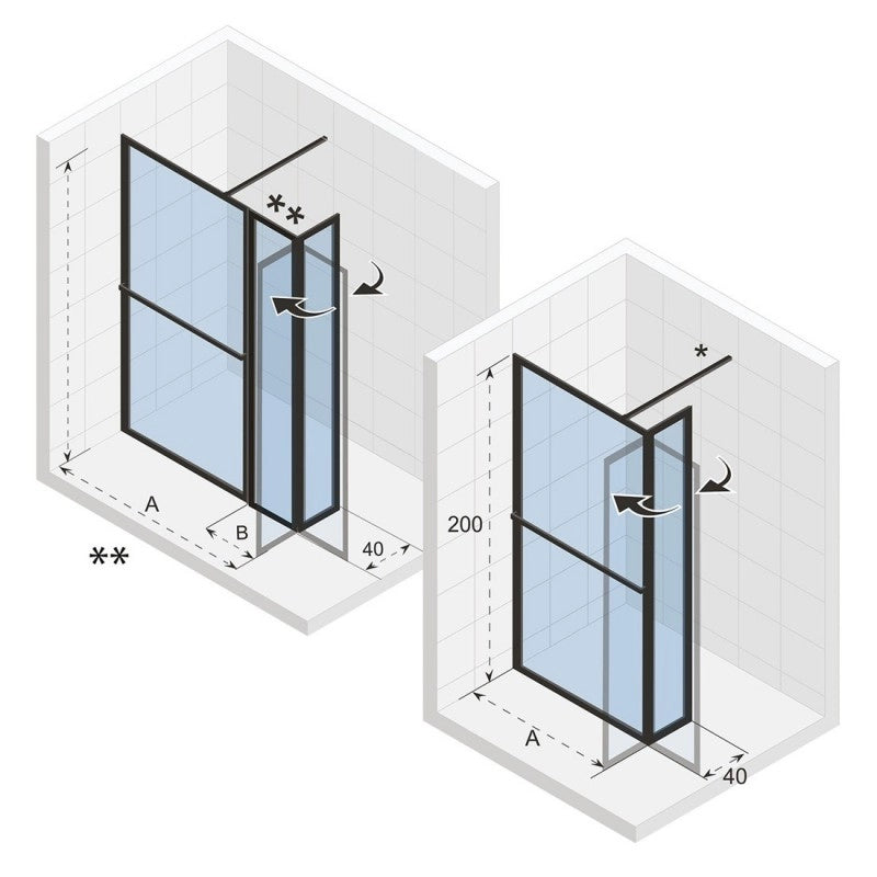 Parete doccia walk-in LUCID 402 SWING RIHO 180x40x200 cm