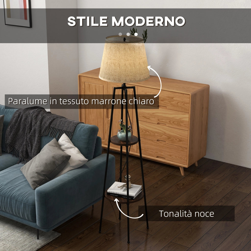 Lampada da Terra a 2 Ripiani ¨C Zephmum ¨C Nero e Marrone, Metallo e MDF, ?42x166 cm