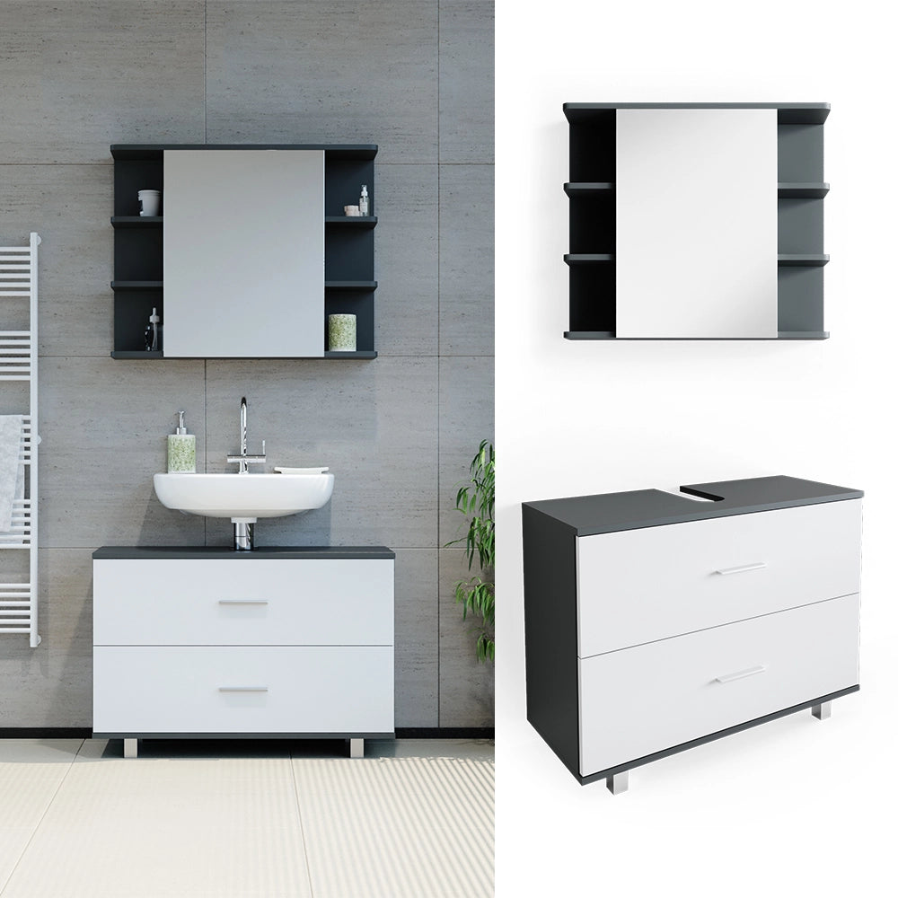 Vicco Set mobili bagno Bianco/antracite 2 parti