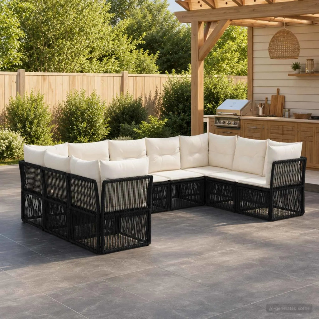Set Divano da Giardino 9 pz Nero polyrattan 3434338