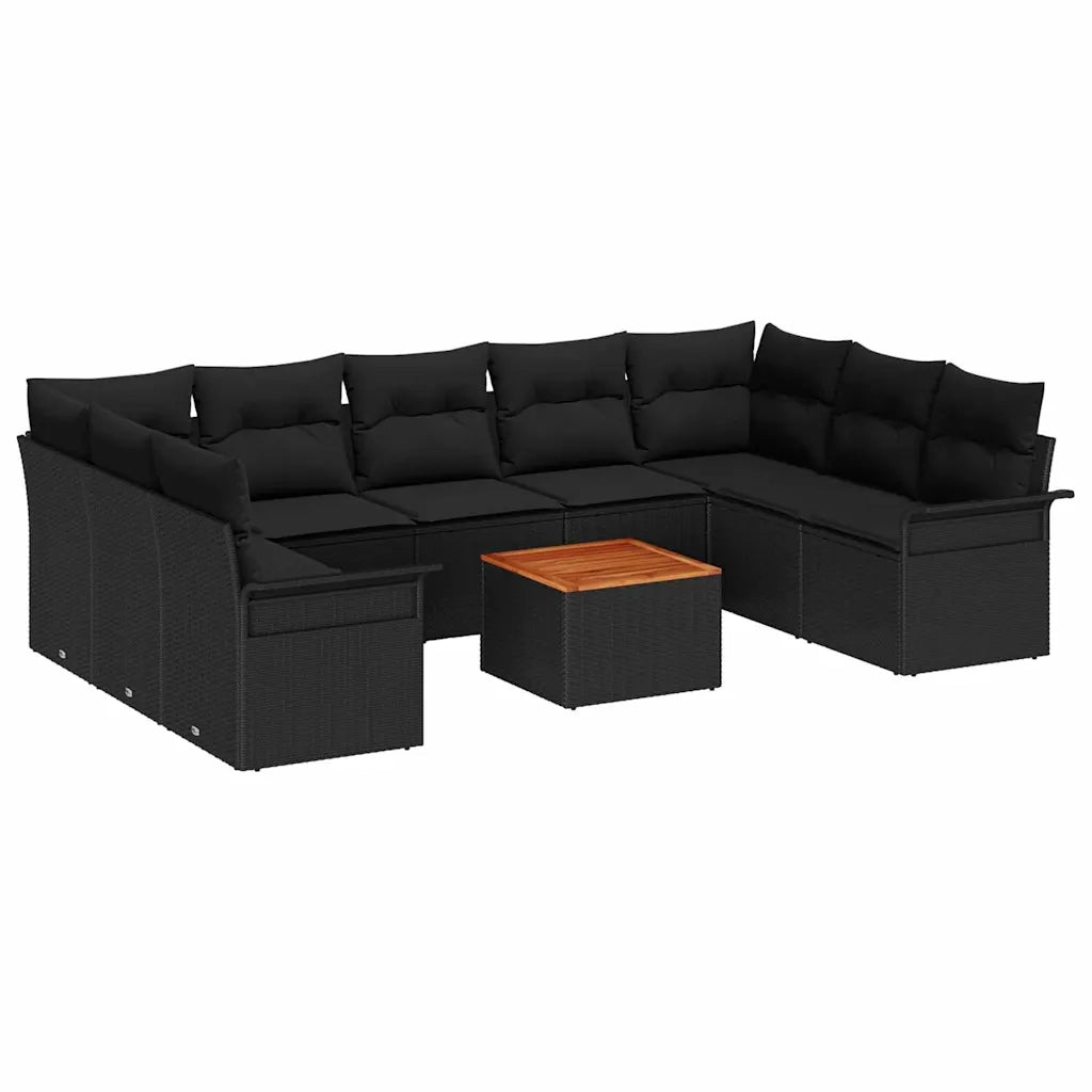 Set Divano da Giardino con archiviazione 10 pcs Nero polyrattan 3356042