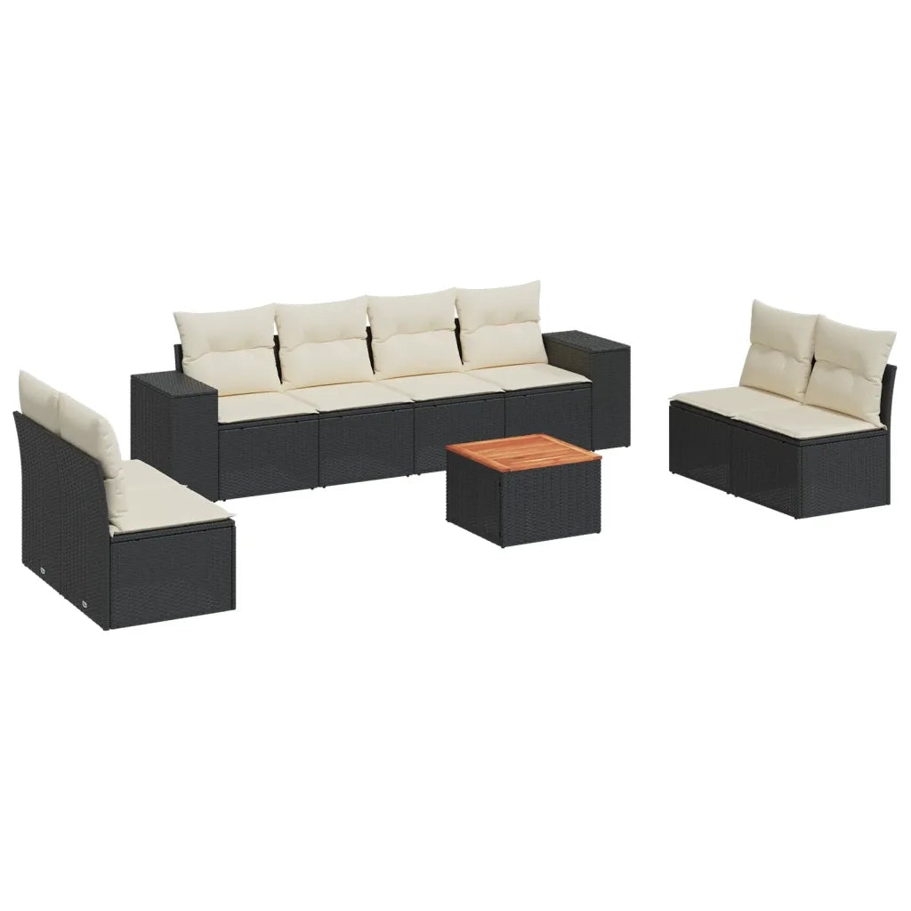 Set Divani da Giardino 9 pz con Cuscini Nero in Polyrattan 3225405