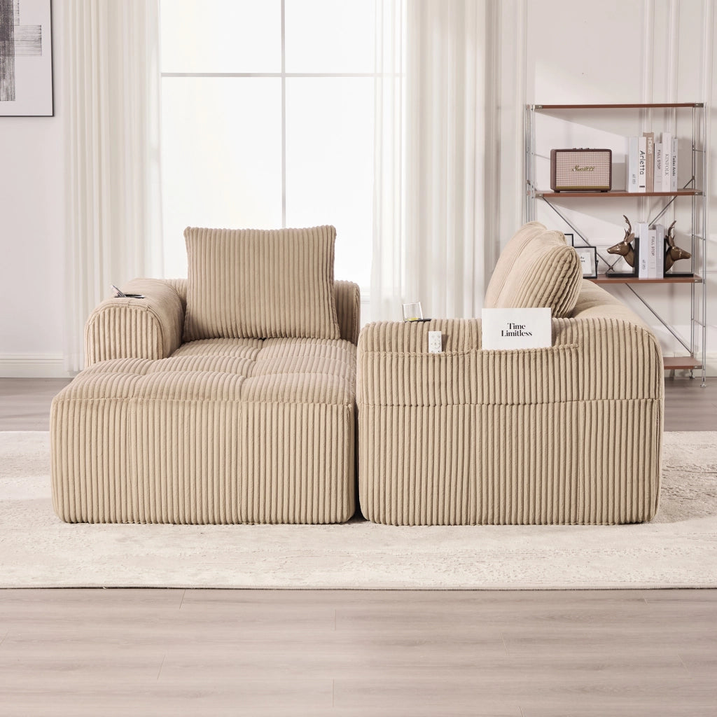 Divano Compatto in Tessuto a Coste con Cuscini ¨C MINIMAL ¨C Khaki, Morbido, Modulare