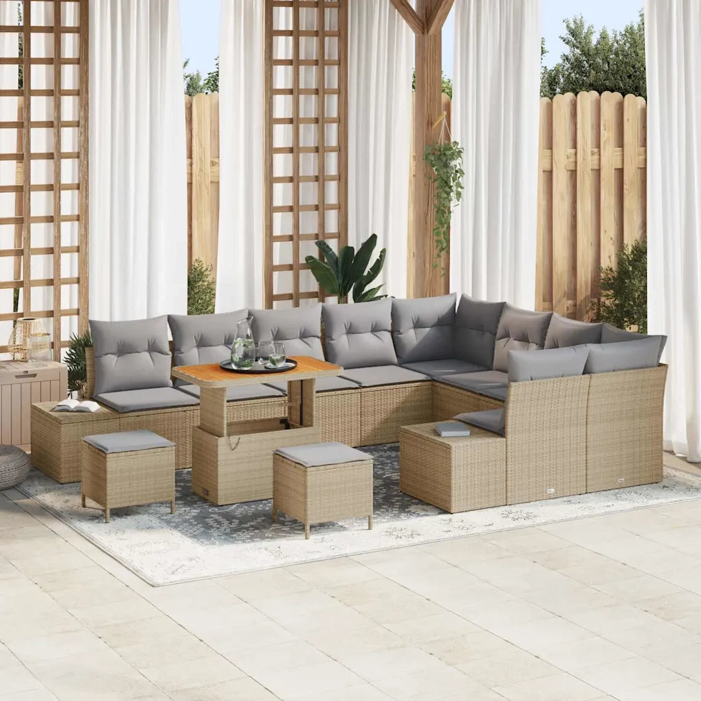 Set Divano da Giardino con cuscino 12 pcs Beige Poly Rattan 3364777