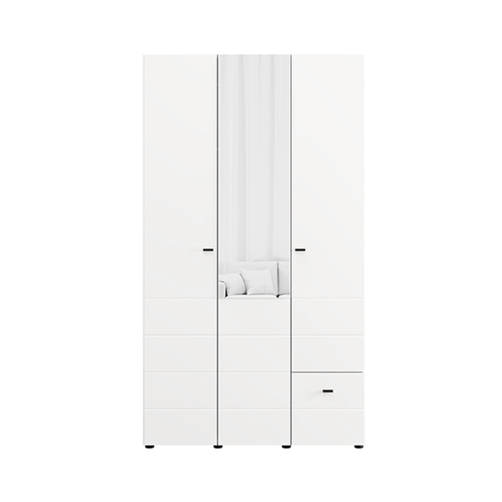 Armadio Camera da Letto Serram, Guardaroba 3 Ante Appendiabiti, 117x52 cm Bianco Opaco
