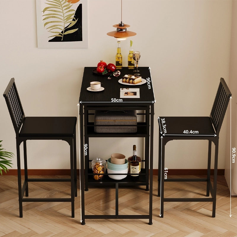 Set tavolo da pranzo + 2 sgabelli da bar, nero, stile loft, per la cucina