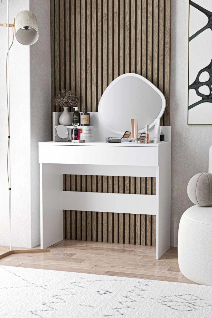 Comò "Harmony Mini Amorphous" con specchio in legno - 90 x 40 x 133 cm - Bianco