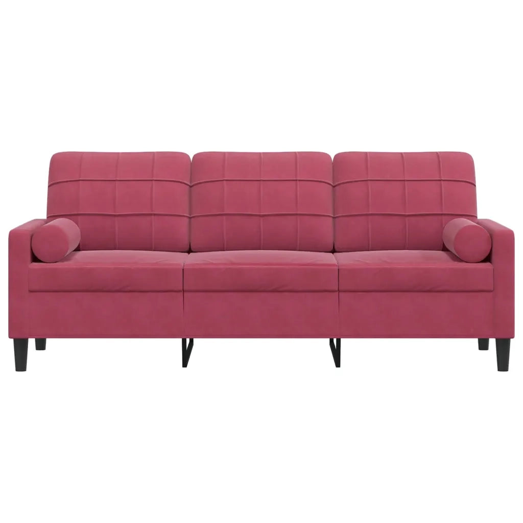 Divano a 3 Posti con Cuscini-Sofa 3 Posti con Cuscini Rosso Vino 180 cm in Velluto 713929