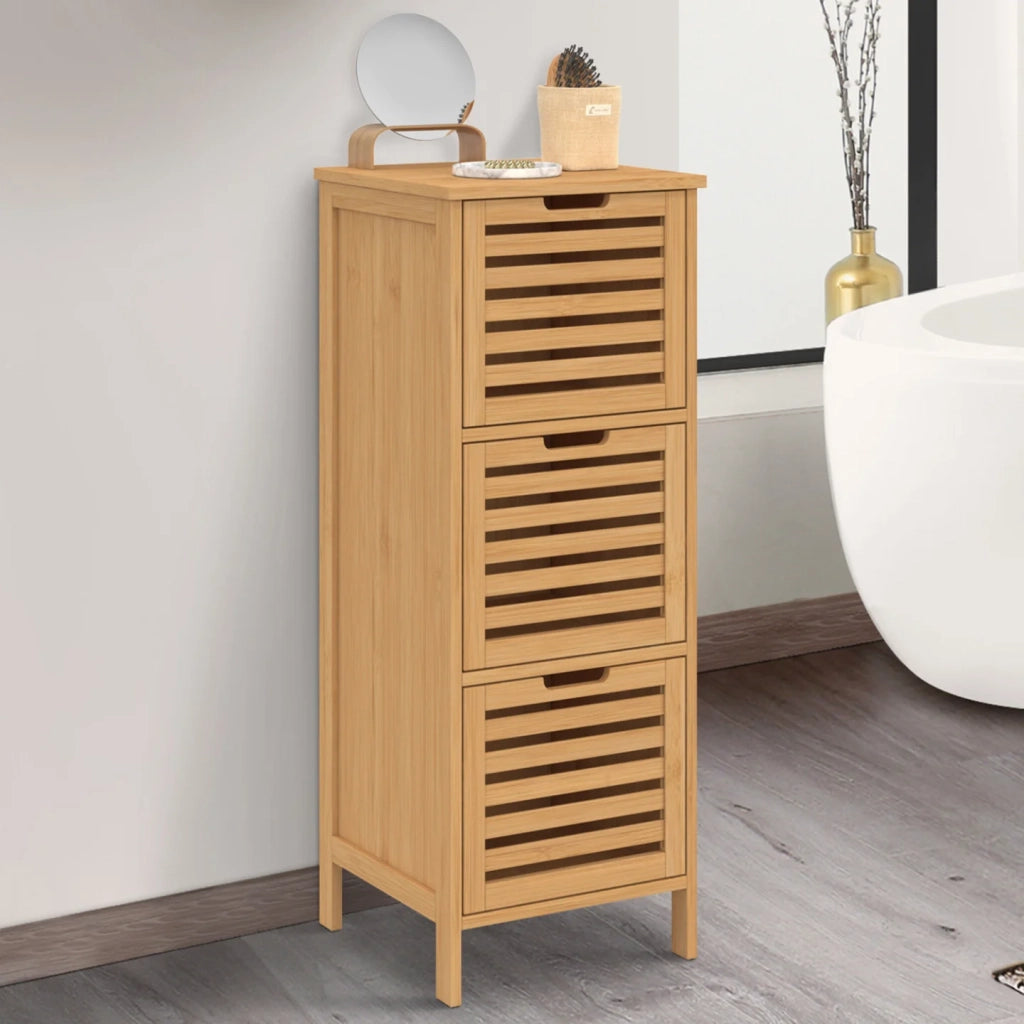 IDMarket - Mobile bagno BEA a 3 ante in bambù 30 x 30 x 80 cm