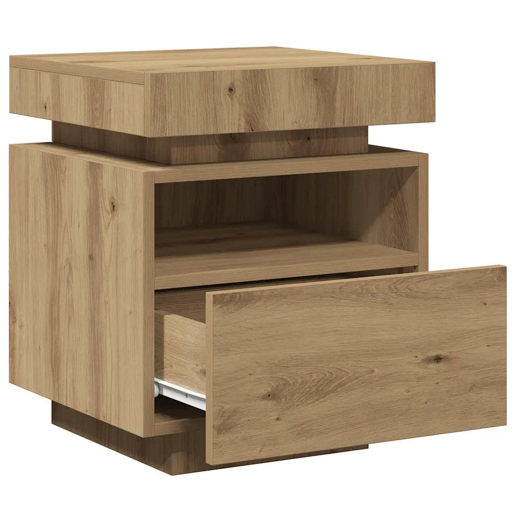 Comodino con Luci LED Rovere Artigianale 40x39x48,5 cm 857660