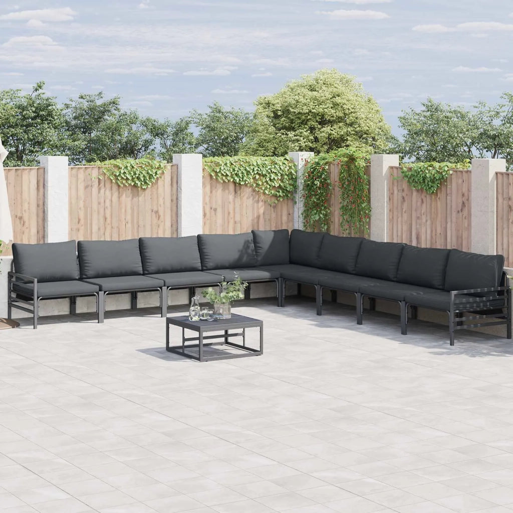 Set Divano da Giardino con cuscino 10 pcs Nero Acciaio