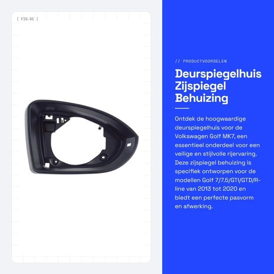 Cassafaccia per specchiera laterale nera - cornice in plastica - compatibile con Volkswagen Golf MK7 - 5G0857602A - protezione specchietti retrovisori