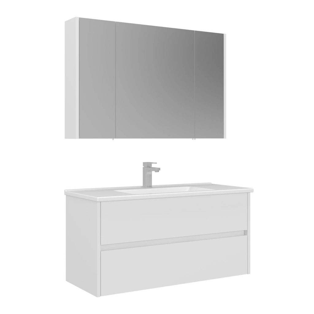 Set mobile lavabo con specchio (2 pezzi) "Arno 100" - 100 x 45 x 52 cm - Bianco