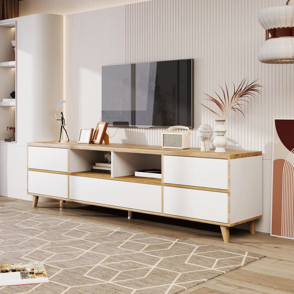 Mobile TV bianco e legno - Zephmum - Stile rustico con ante e ripiani