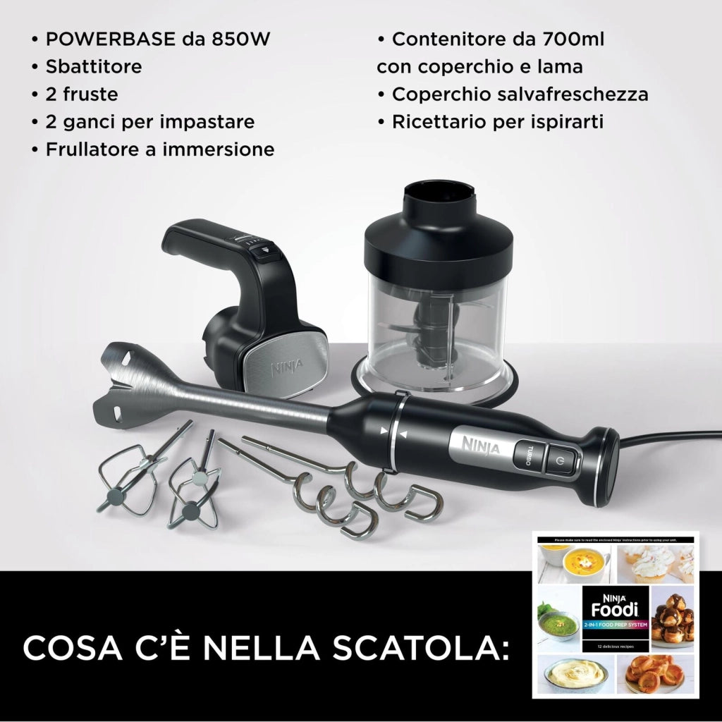 Ninja CI100EU Powerbase Frullatore ad Immersione 3 in 1 850 W 7 Velocita' Tritatutto 0,7 L colore Nero
