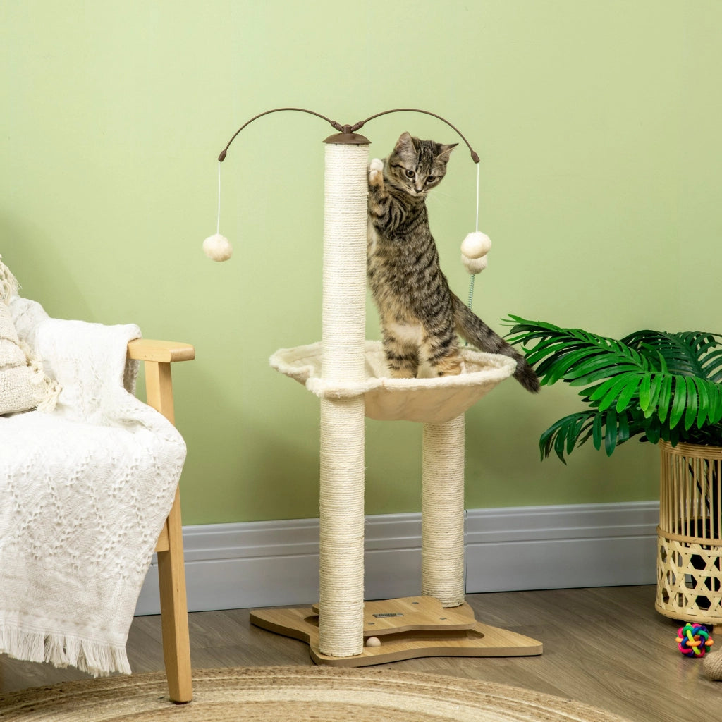 Tiragraffi per Gatti con Amaca e Palline ¨C Xylo ¨C Sisal Beige 53.5x53.5x90cm