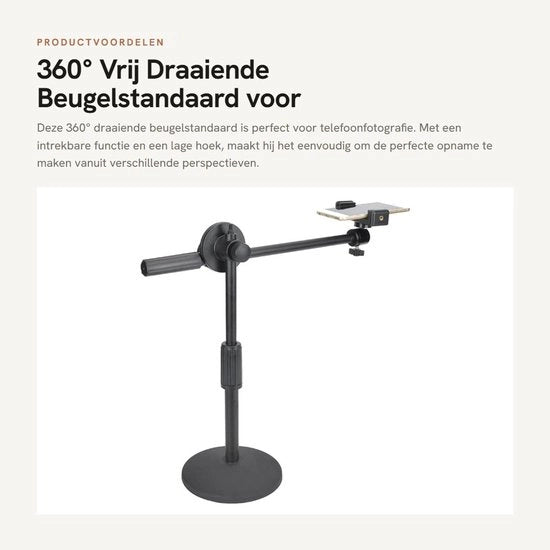 Supporto per Fotografia 360° Girevole - Manico per Fotocamera - Orecchino per Telefono - Supporto per Video Live - Braccio di Sorreggimento Riscattabile - Materiale Metallico - Adatto per Telefoni Cellulari da 5,3-10 cm - Trusso per Telefono