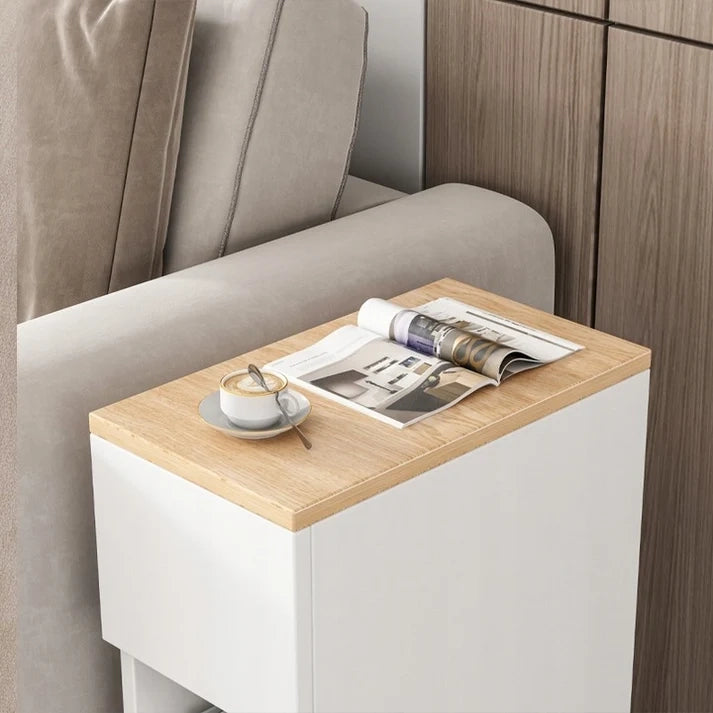 Comodino bianco con cassetto e ripiano – 60 x 20 x 33 cm, stile loft, rovere chiaro