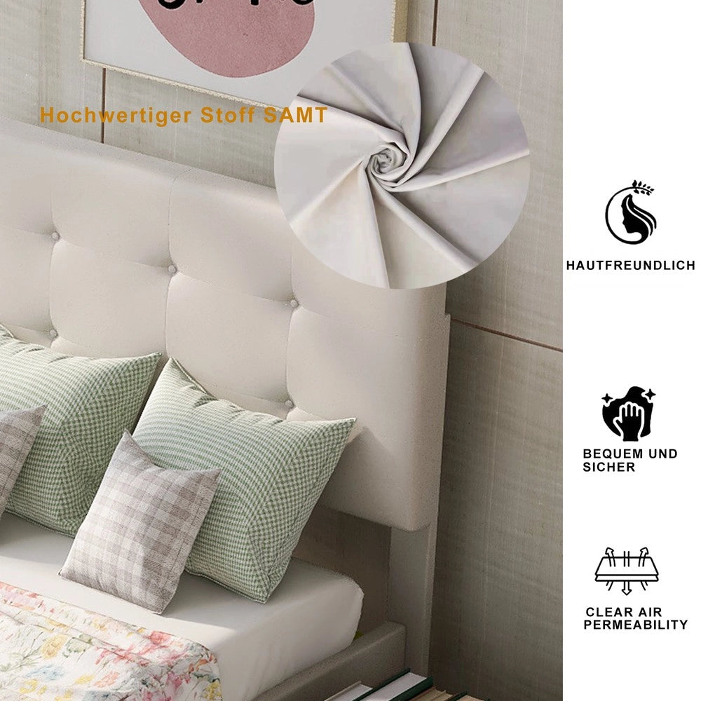 Letto Singolo Imbottito con Cassetti e Rete ¨C MINIMAL ¨C Velluto Beige 90x200