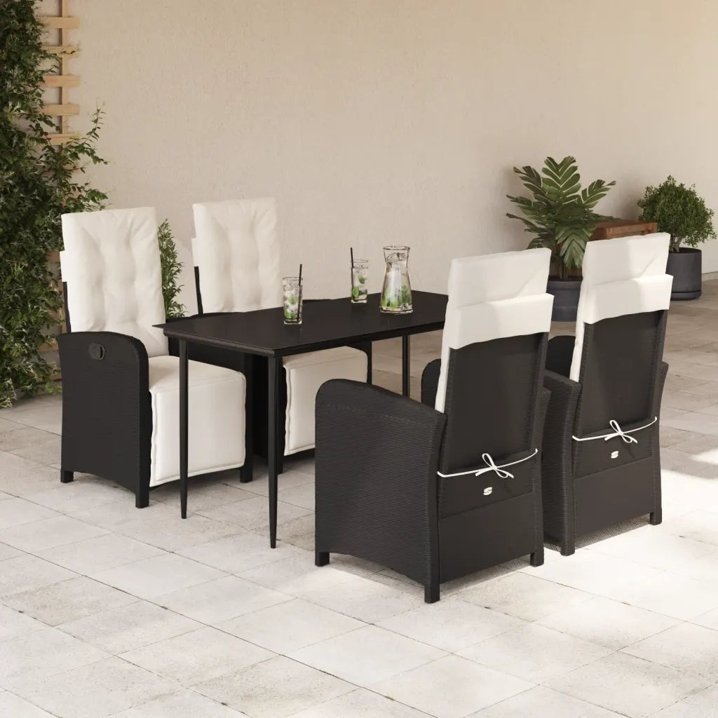 Set da Pranzo da Giardino 5 pz Nero con Cuscini in Polyrattan 3212516