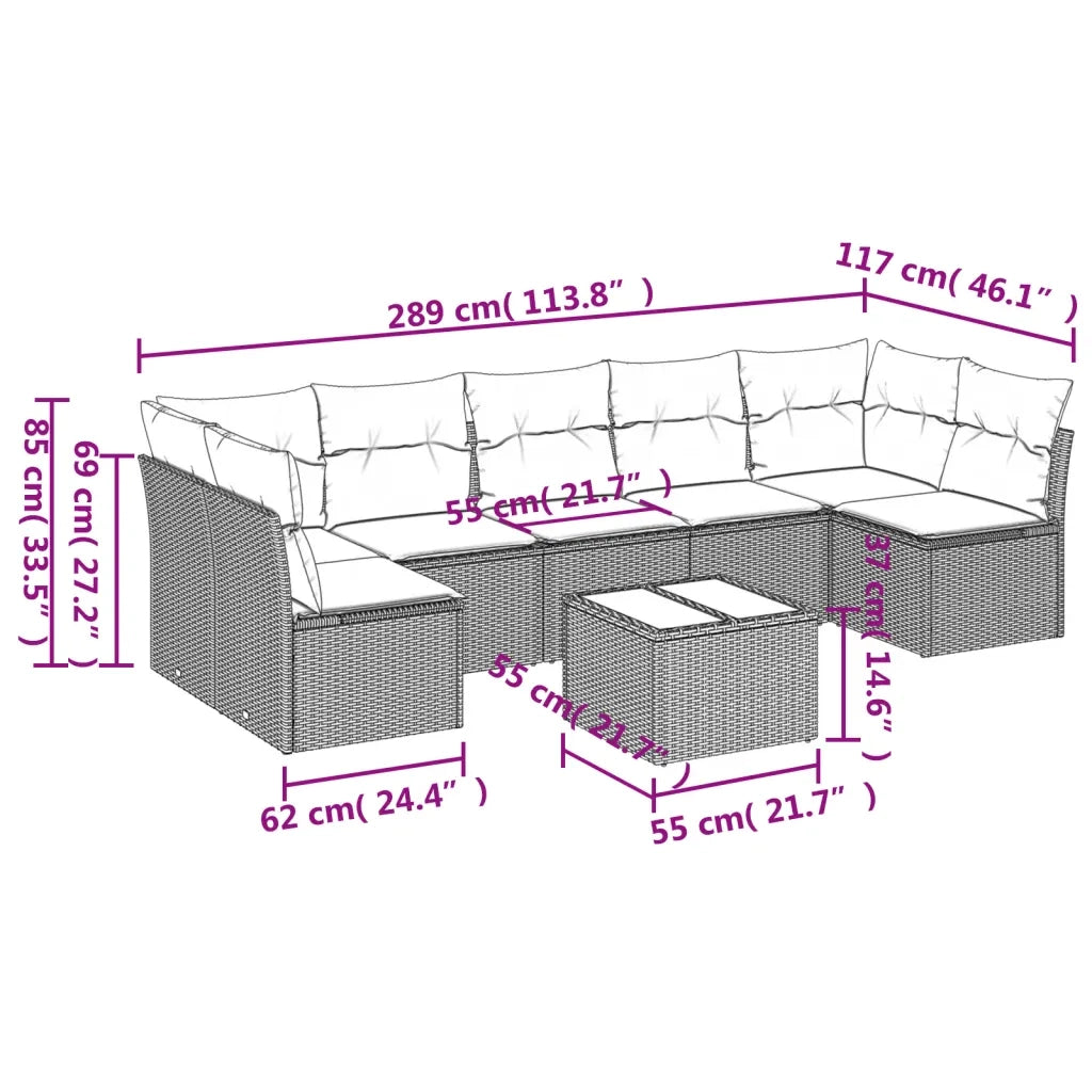 Set Divani da Giardino con Cuscini 8 pz Nero in Polyrattan
