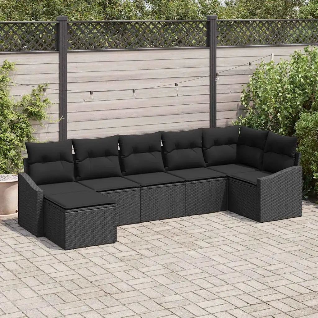 Set di divani con cuscino 7 pcs Nero polyrattan 3346813
