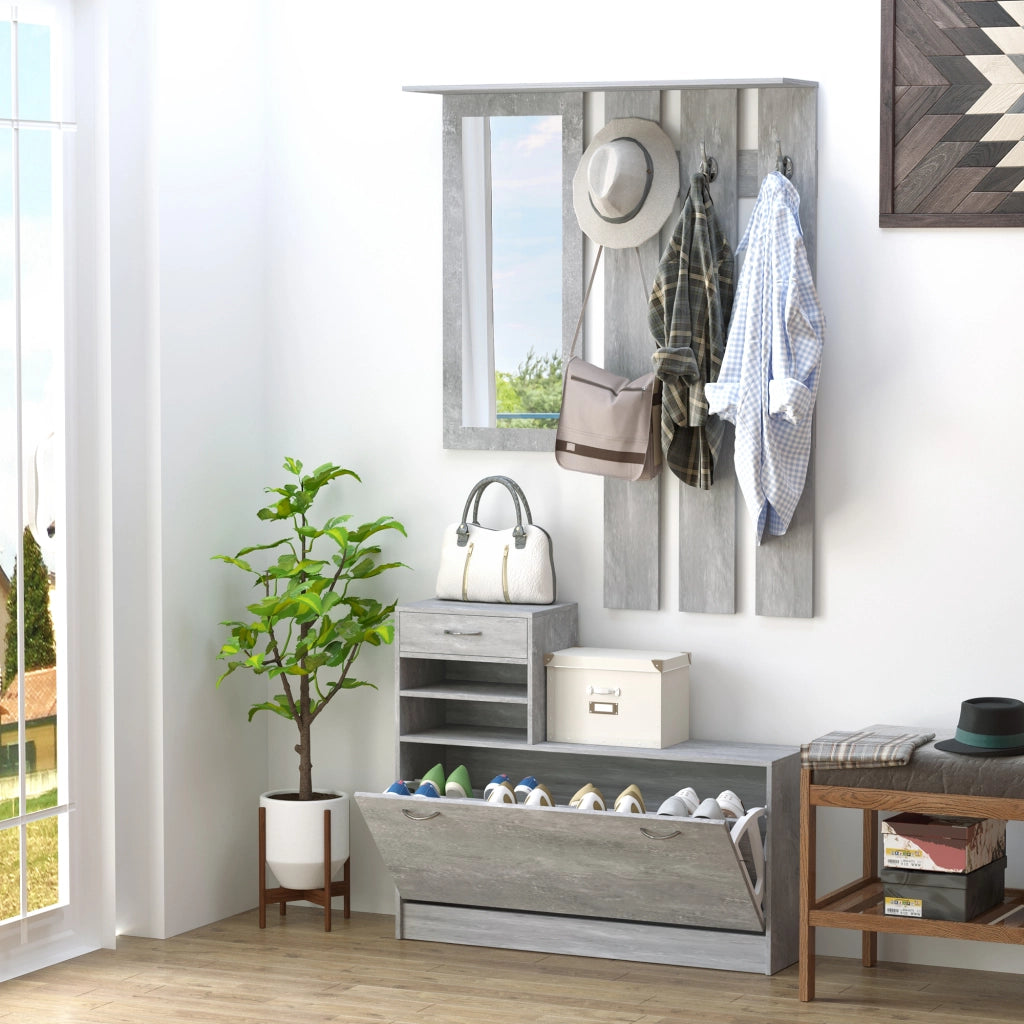 Scarpiera con Specchio e Appendiabiti ¨C Zephmum ¨C Grigio