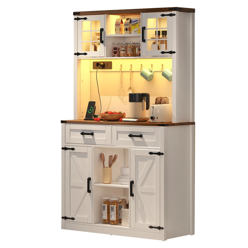 Mobile Bar con LED e Prese, Buffet Cucina con Cassetti e Ripiani ¨C MINIMAL ¨C Bianco