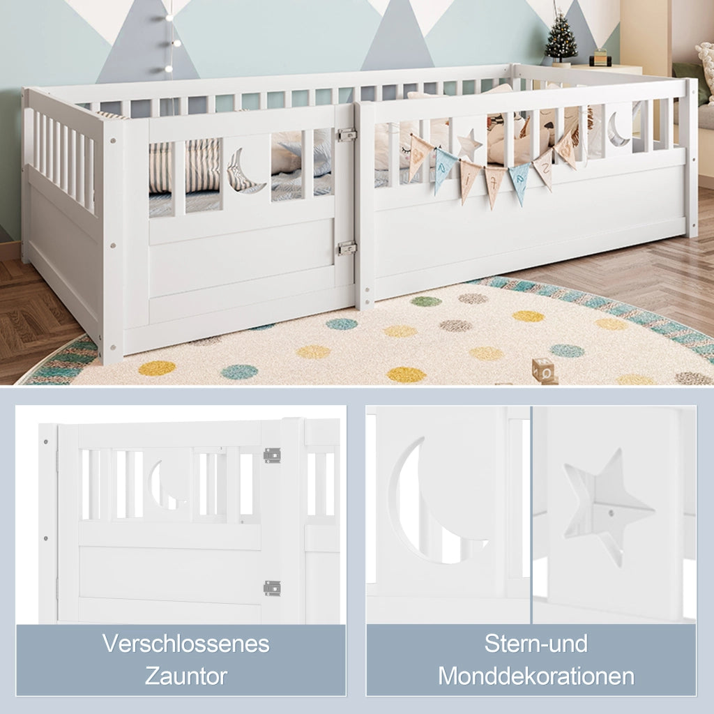 LETTO per bambini con sponda di sicurezza 90x190 cm legno di pino bianco