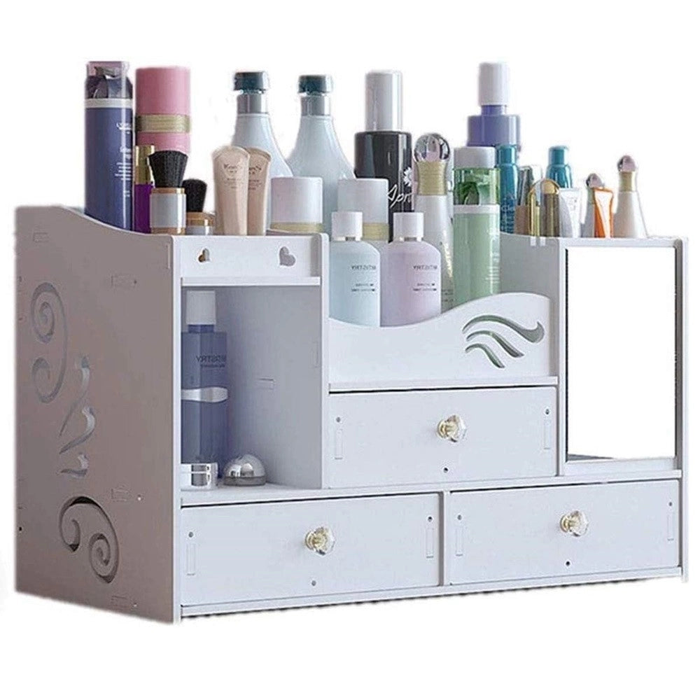 Trade Shop - Organizer Compatto Multistrato Con Specchio Cassetti Per Trucco Accessori Gioielli -