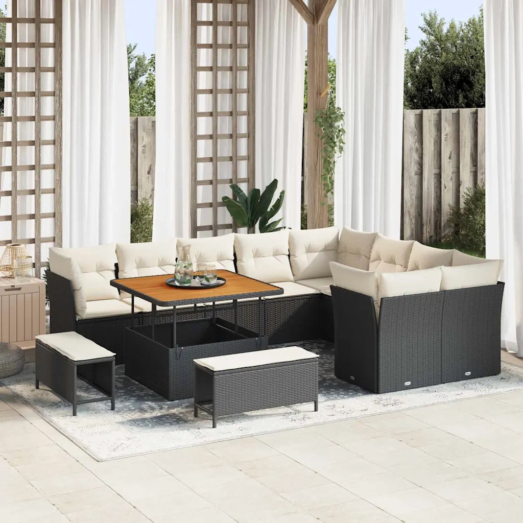 Set Divano da Giardino 12 pcs Nero polyrattan