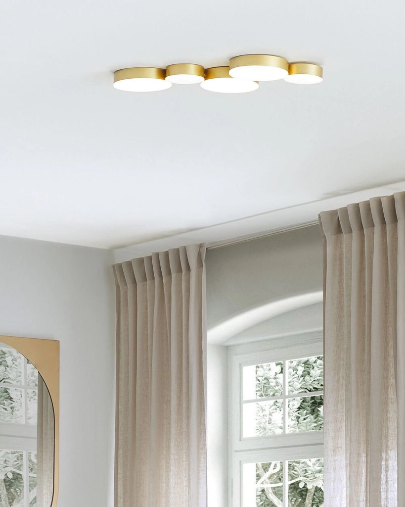 Plafoniera Moderna Illuminazione 5 Luci LED Integrate Metallo Oro