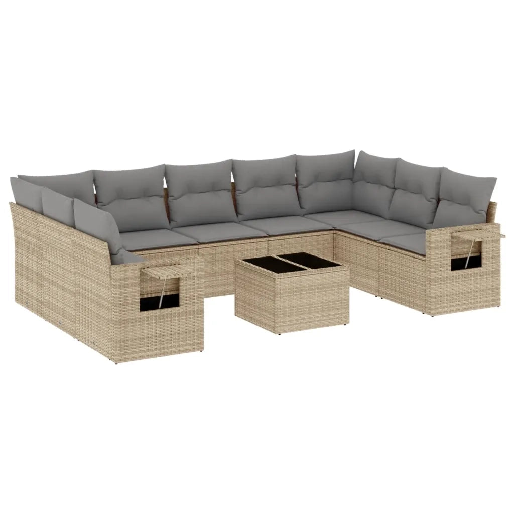 Set Divano da Giardino 10 pz con Cuscini Beige in Polyrattan 3220608