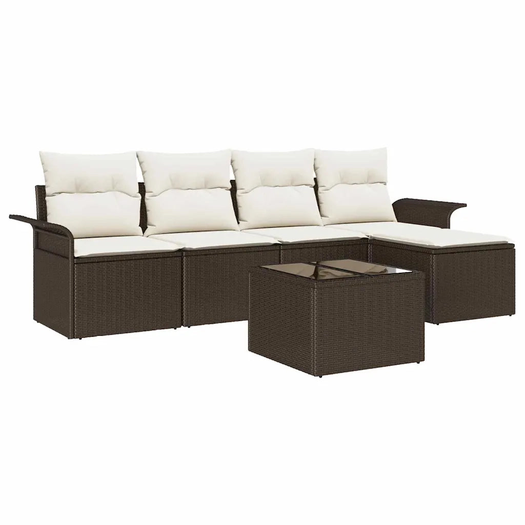 Divano da esterno con cuscino 6 pcs Marrone polyrattan