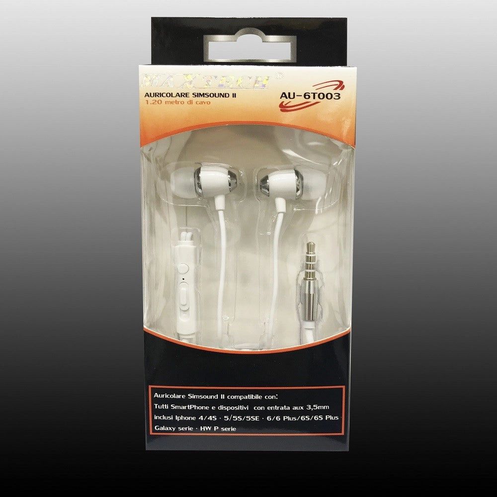 Trade Shop - Auricolari Cuffie Musica Con Filo Microfono Per Smartphone Cellulari Simsound Maxtech Au-6t003 -