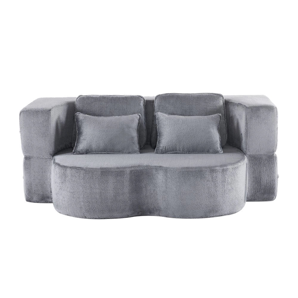 Divano Letto Pieghevole Grigio Blu ¨C Xylo ¨C Flanella, 4 Cuscini