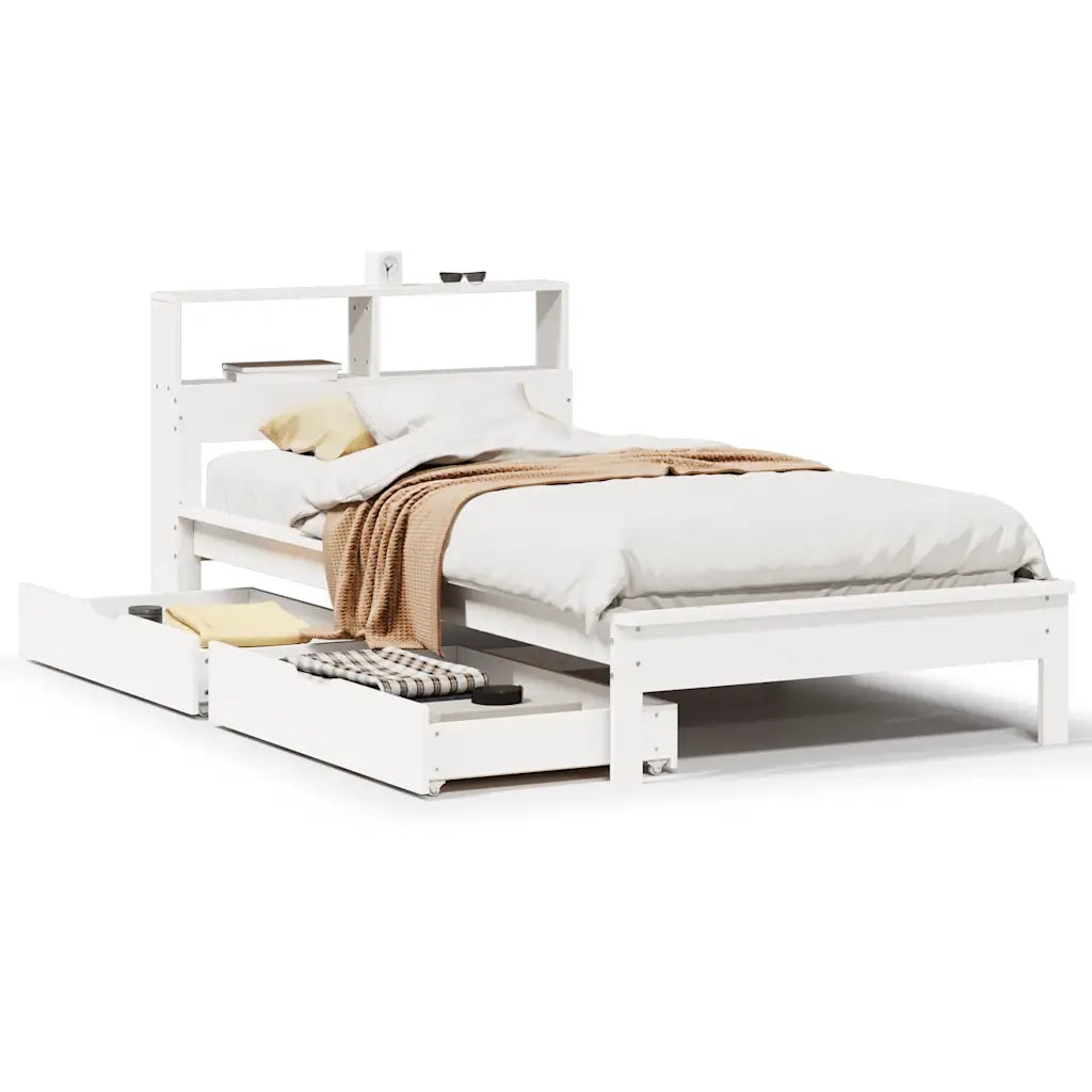 Letto Libreria senza Materasso Bianco 100x200 cm Legno di Pino