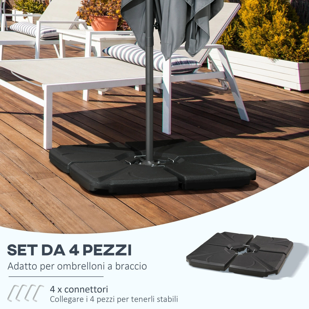 Base Ombrellone 4 Pezzi HDPE Riempibile Acqua Sabbia 18kg ¨C zephmum ¨C 103x103x8.3 cm Nero