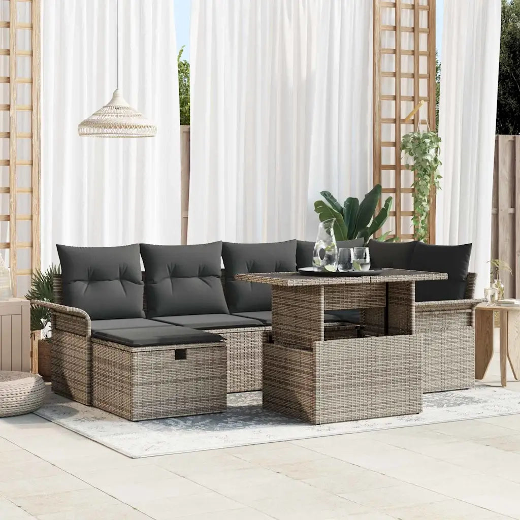 Set Divano da Giardino con cuscino 7 pcs Grigio Poly Rattan 3361008