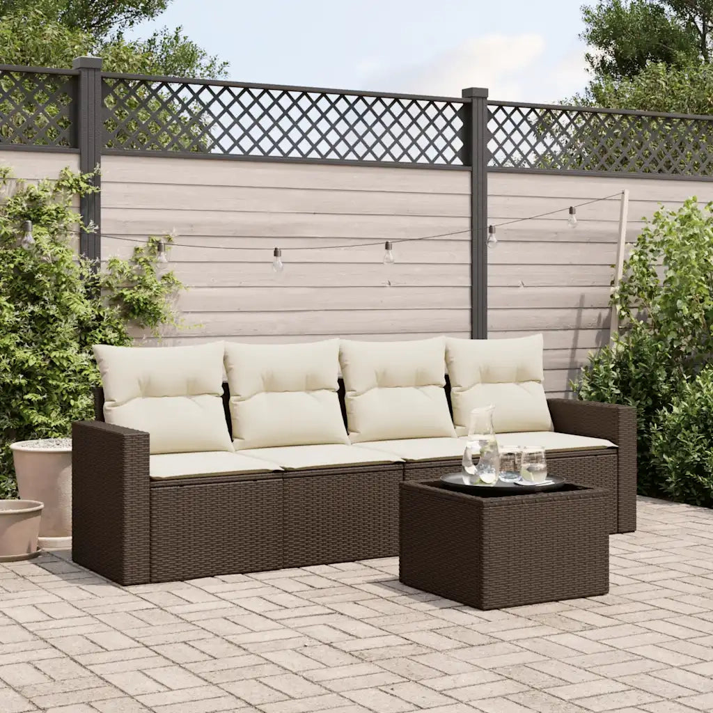 Set Divano da Giardino 5 pz con Cuscini Marrone in Polyrattan 3251030
