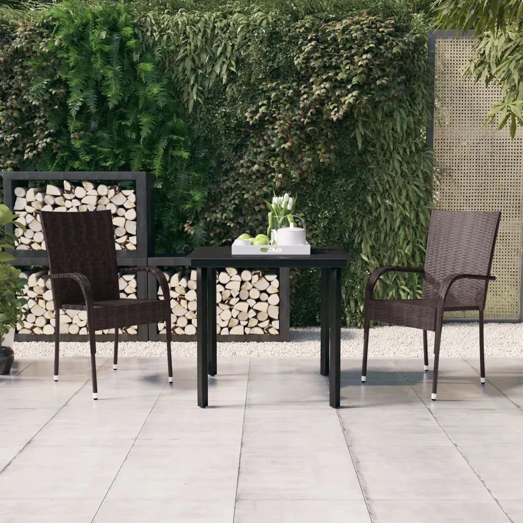 Set da Pranzo per Giardino 3 pz | Set Salotto da Giardino Marrone e Nero