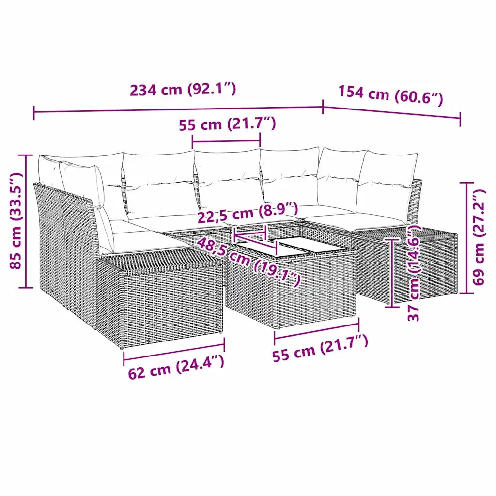 Set Divano da Giardino con cuscino 7 pcs Nero polyrattan 3346957