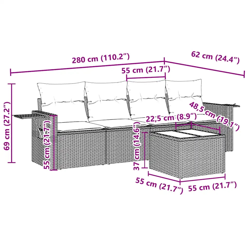 Set Divano da Giardino 5pz con Cuscini Grigio Chiaro Polyrattan 3252229