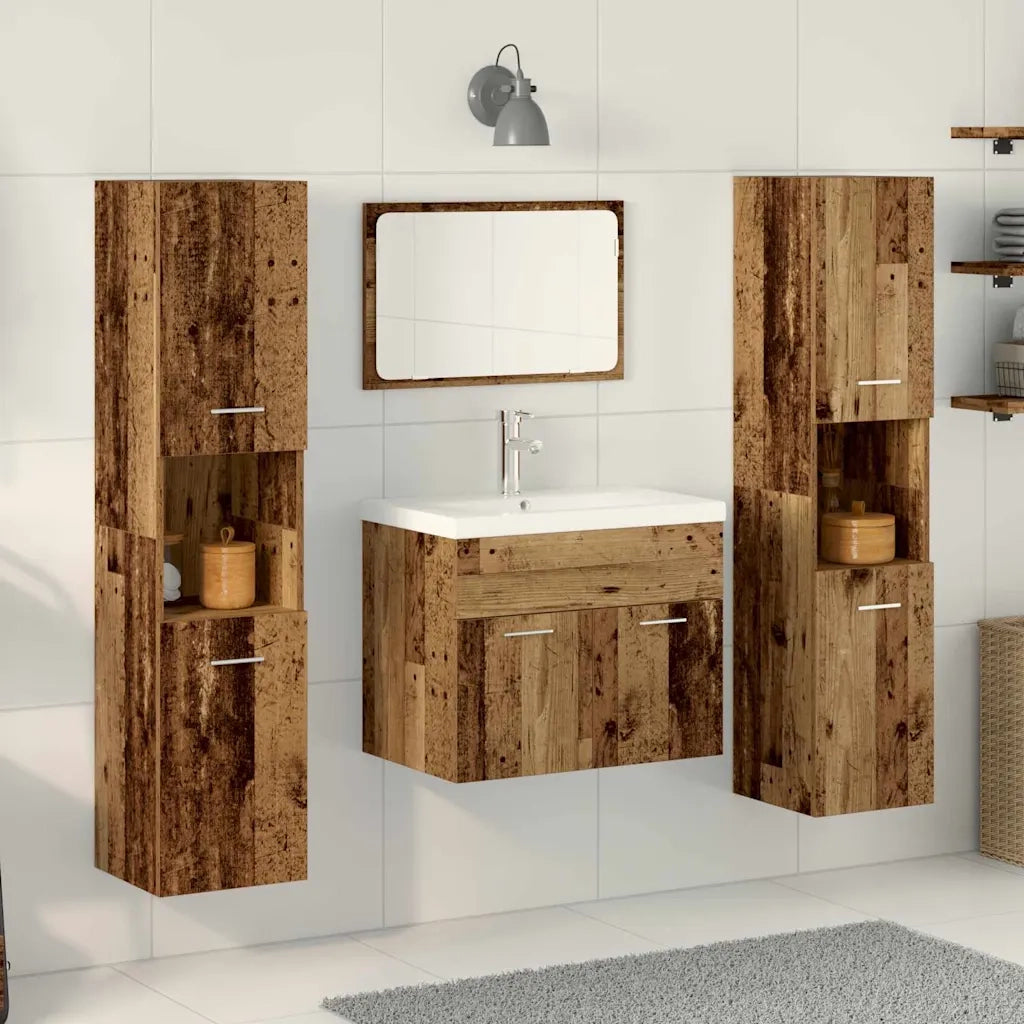 Set di mobili per il Bagno | Armadio da bagno con porta 4 pz Legno vecchio