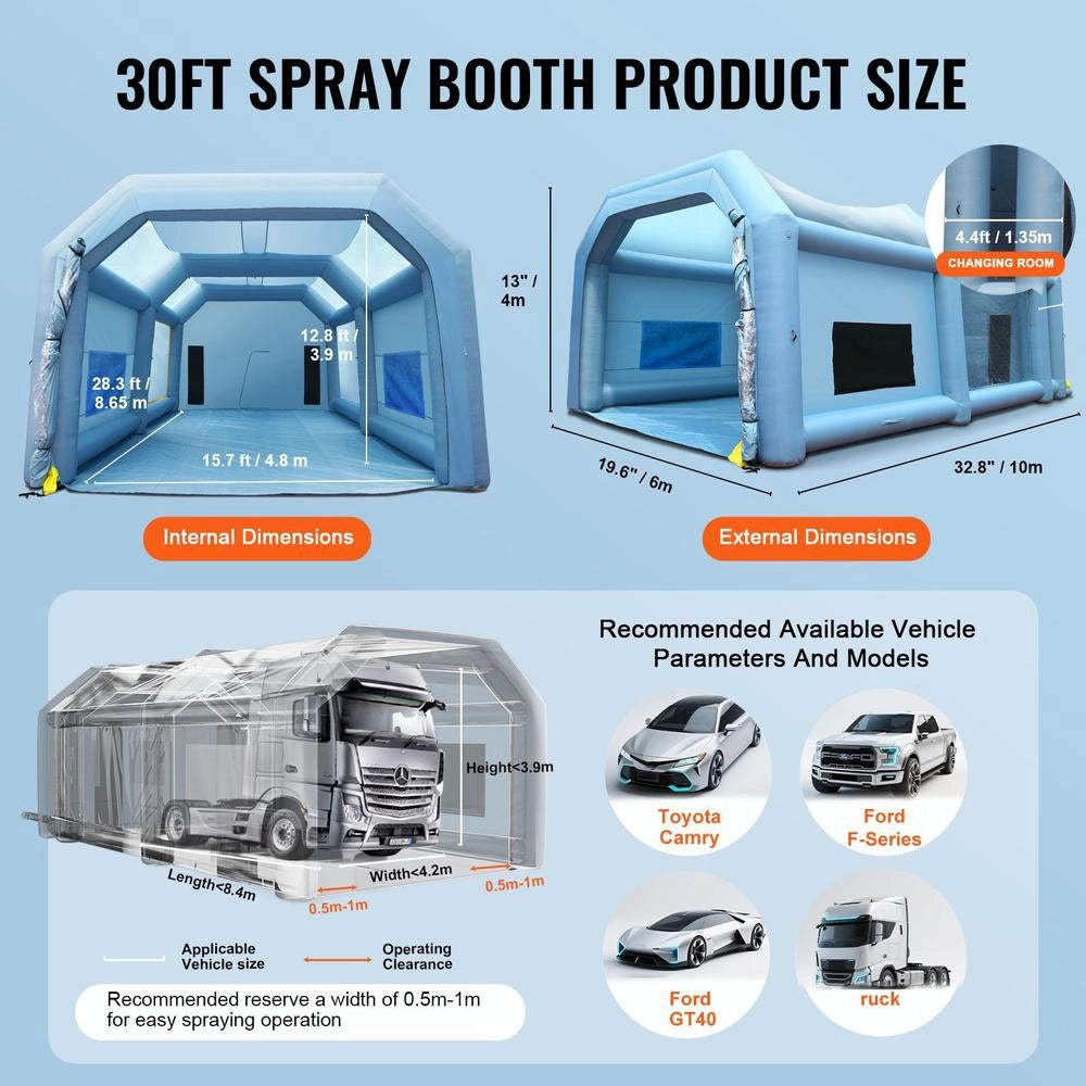 Tenda Verniciatura Spray Gonfiabile Auto Moto SUV 2 Ventilatori 1100W 950W Filtro 3 Strati 10x4x6m