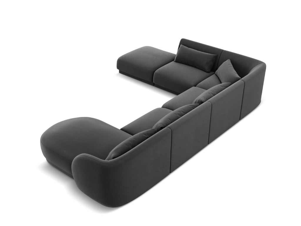Cosmopolitan Design - Divano panoramico sinistro "Tulum" 6 posti in velluto grigio 